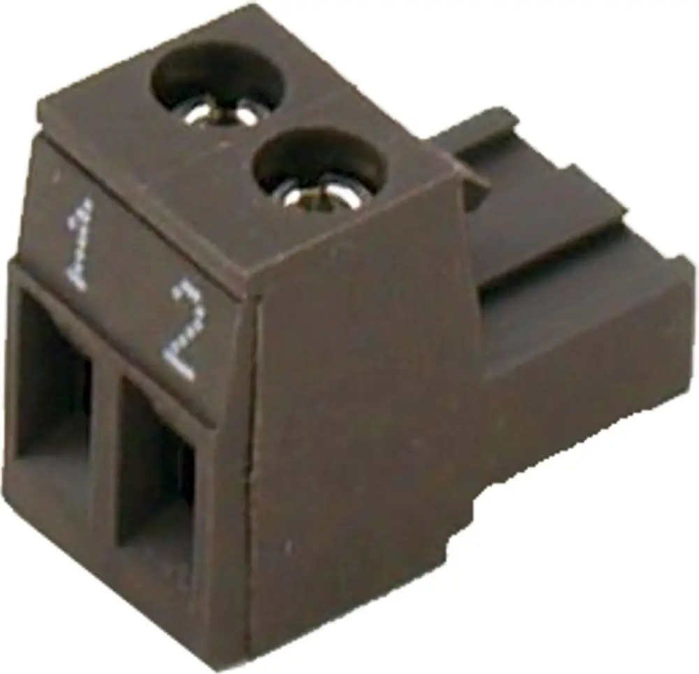 Schwarzer 2-poliger Gegenstecker von Wolf, mit zwei Anschlussöffnungen, montierbar für verschiedene Anwendungen.